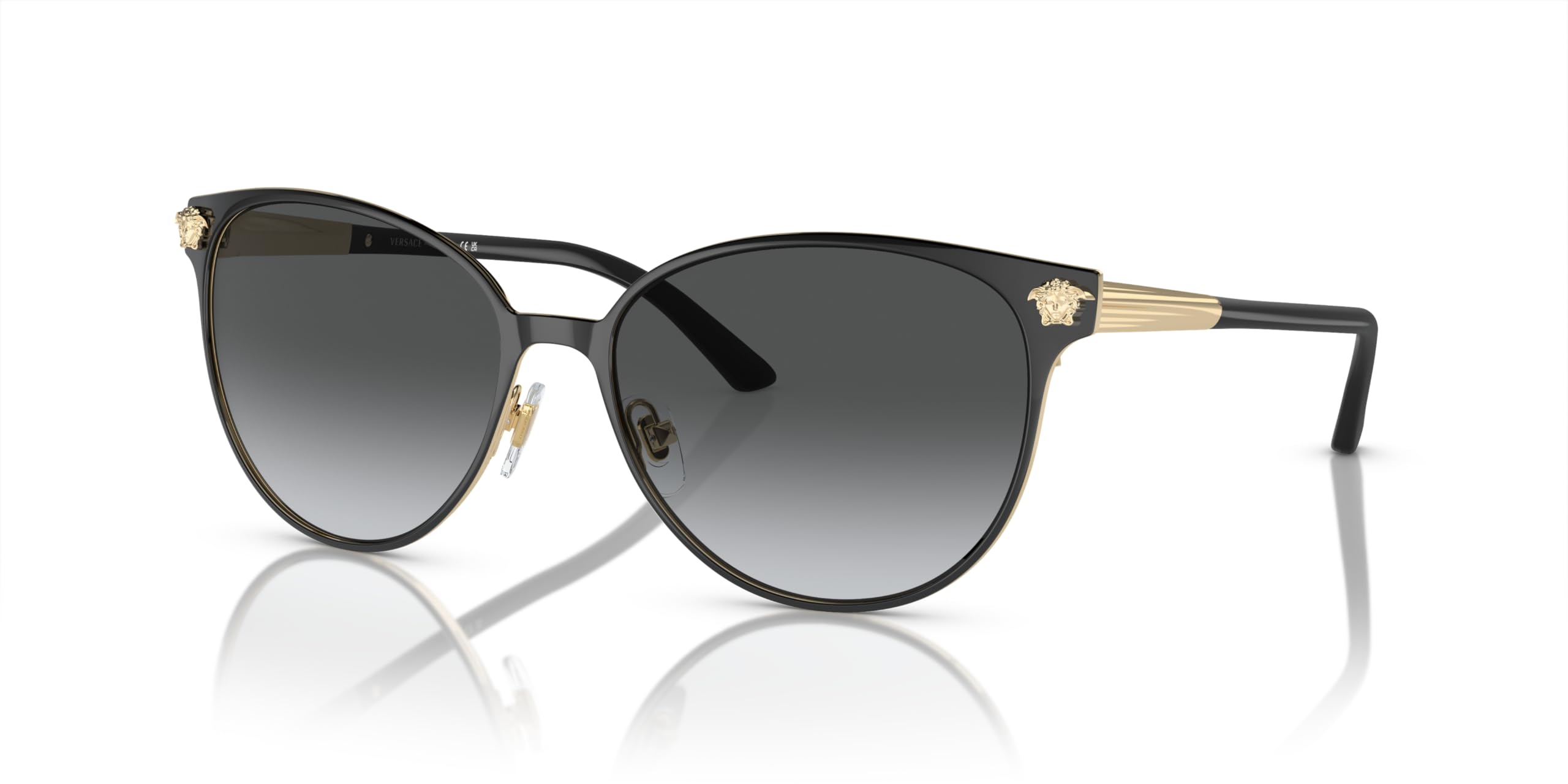 Versace Woman Sunglasses Black/Pale Gold Frame, Grey Gradient Lenses, 57MM