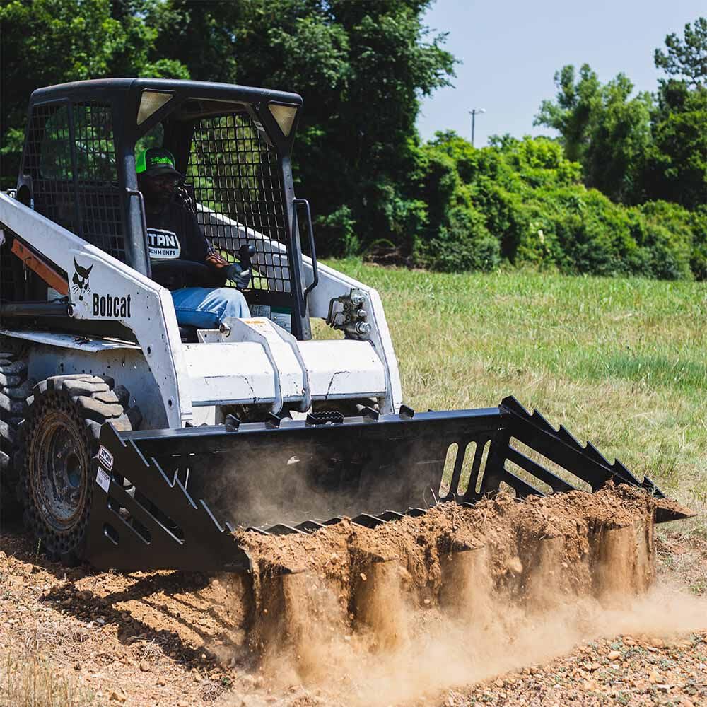 Titan Attachments 72in Skeleton Rock Bucket with Bolt-On Teeth, Skid Steer Quick Tach, Reinforced Side Cutters