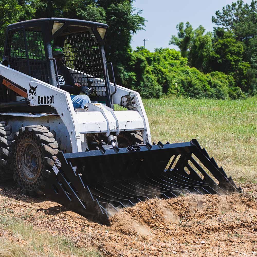 Titan Attachments 72in Skeleton Rock Bucket with Bolt-On Teeth, Skid Steer Quick Tach, Reinforced Side Cutters