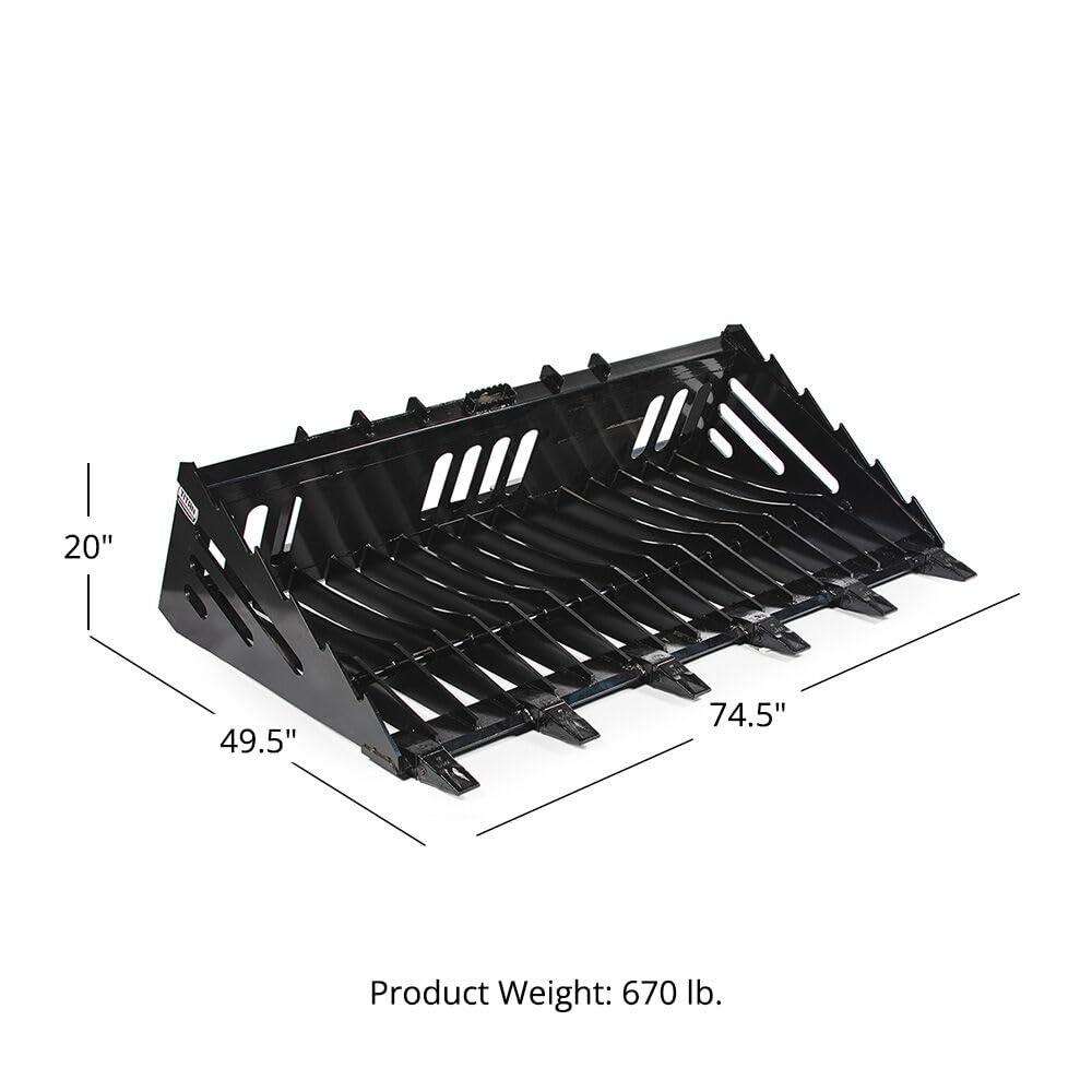 Titan Attachments 72in Skeleton Rock Bucket with Bolt-On Teeth, Skid Steer Quick Tach, Reinforced Side Cutters