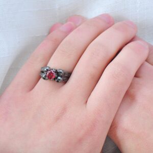 Bamos Jewelry Womens Red Lab Stone Skulls Ring Engagement Wedding Black Gold Plated Garnet Womens Ring Size 7