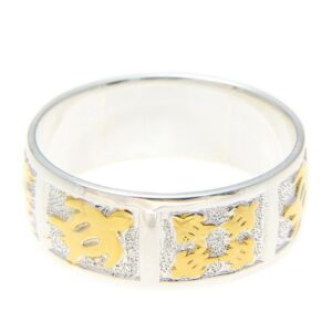 Arthur's Jewelry Sterling silver 925 Hawaiian 2 tone yellow gold plated honu turtle quilt 8mm band ring size 9