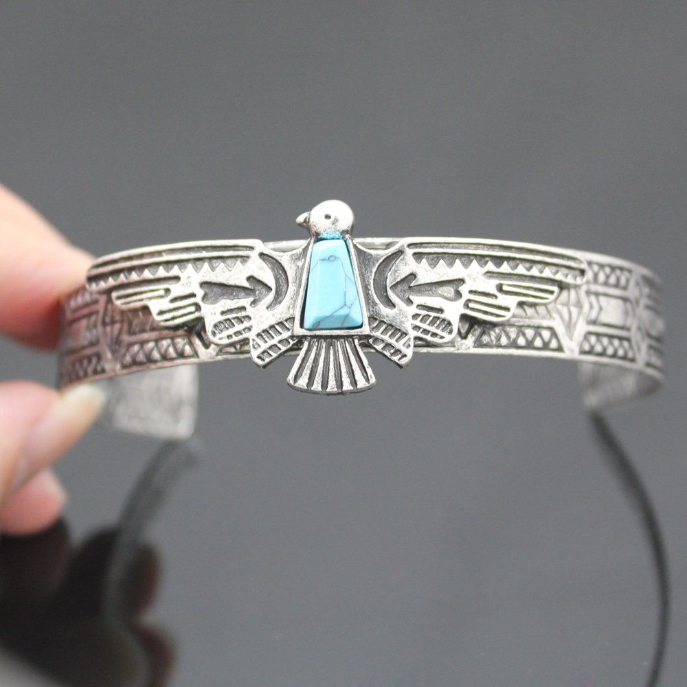 Q&Q Fashion Silver Plated Vintage Tribal Southwest Turkey Eagle Blue Stone Aztec Cowgirl Bracelet Bangle Cuff