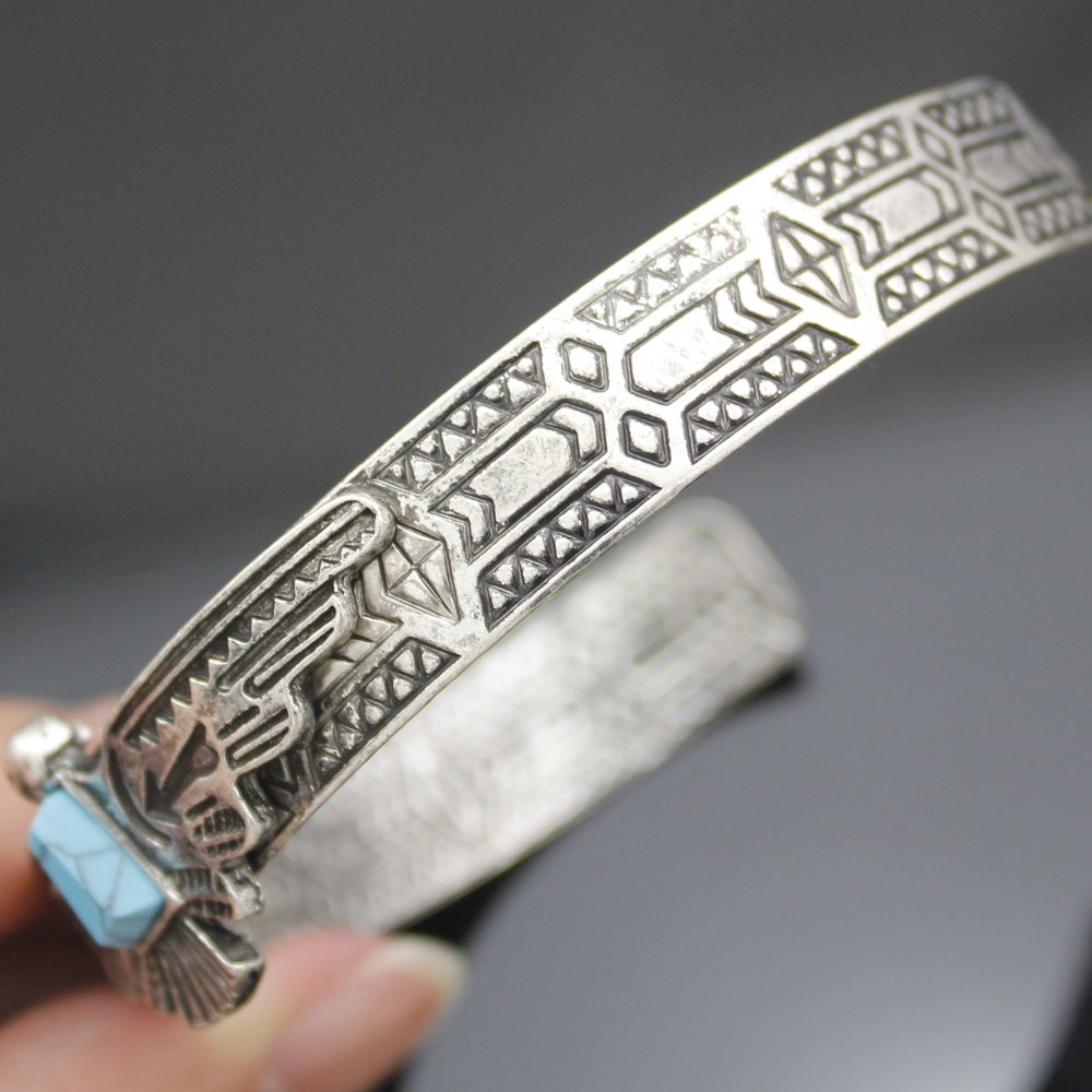 Q&Q Fashion Silver Plated Vintage Tribal Southwest Turkey Eagle Blue Stone Aztec Cowgirl Bracelet Bangle Cuff