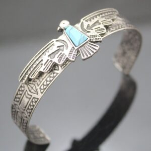 Q&Q Fashion Silver Plated Vintage Tribal Southwest Turkey Eagle Blue Stone Aztec Cowgirl Bracelet Bangle Cuff