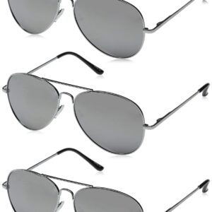 zeroUV - Mirrored Aviator Sunglasses for Men Women with Spring Loaded Hinges (3-Pack | Silver)