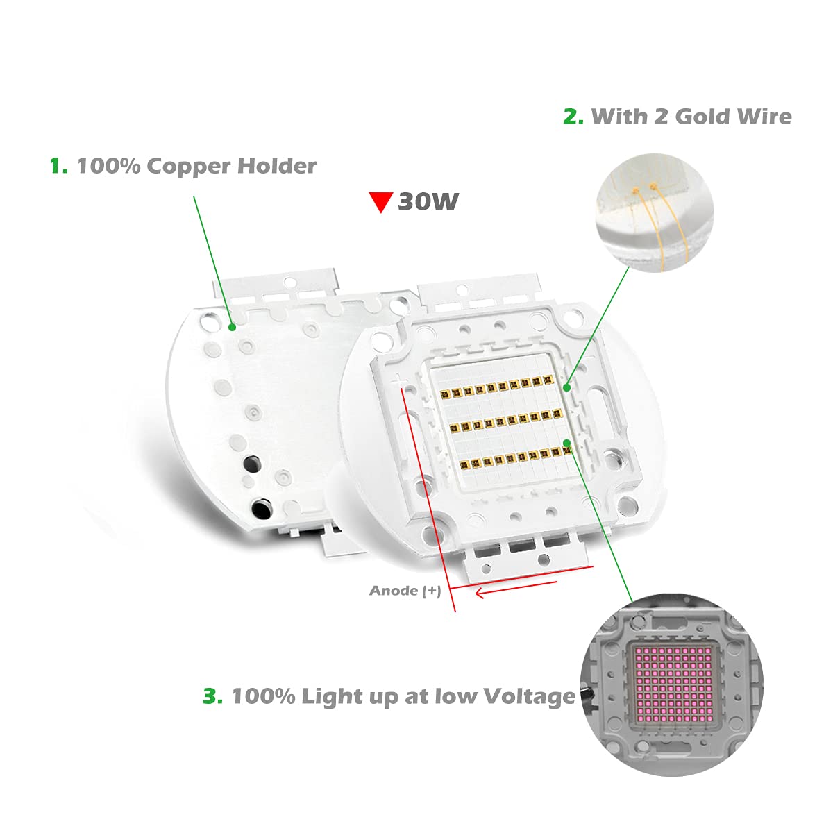 CHANZON High Power Led Chip 30W Infrared (IR 850nm / Input 900mA / DC 14V - 16V / 30 Watt) SMD COB Light Emitter Diode Components 30 W Night Vision Bulb Lamp Beads for DIY Lighting/CCTV Cameras