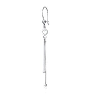 Wellingsale Ladies 14k White Gold Polished Heart Dangle Hanging Drop Earrings (55 x 5 mm)