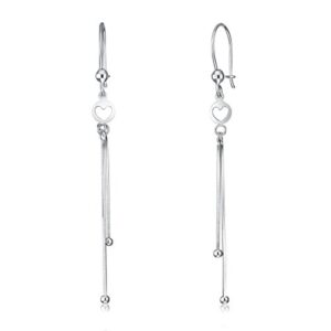 Wellingsale Ladies 14k White Gold Polished Heart Dangle Hanging Drop Earrings (55 x 5 mm)