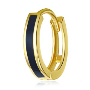 Wellingsale Ladies 14k Yellow Gold Polished 2mm Onyx Huggies Hoop Earrings (10mm Diameter)