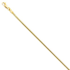 Wellingsale 14K Solid Yellow Gold 2mm Round Franco Bracelet with Lobster Claw Clasp - 8" Inches