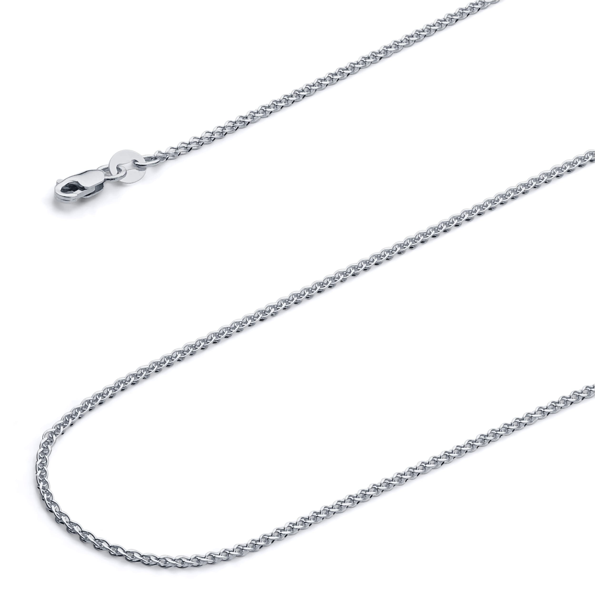 Wellingsale 14K Solid White Gold 2mm Open Wheat Chain with Lobster Claw Clasp - 16" Inches