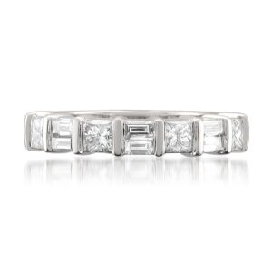 14k White Gold Princess-Cut & Baguette Diamond Bridal Wedding Band Ring (1 cttw, I-J, I1-I2), Size 8