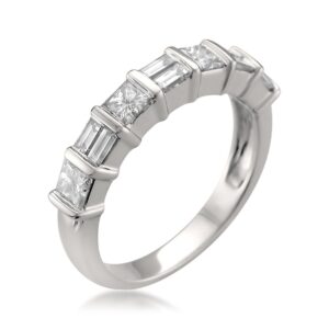 14k White Gold Princess-Cut & Baguette Diamond Bridal Wedding Band Ring (1 cttw, I-J, I1-I2), Size 8