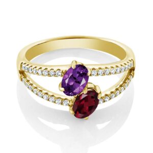 Gem Stone King 1.26 Ct Amethyst Rhodolite Garnet 2 Stone 18K Yellow Gold Plated Silver Ring (Size 7)