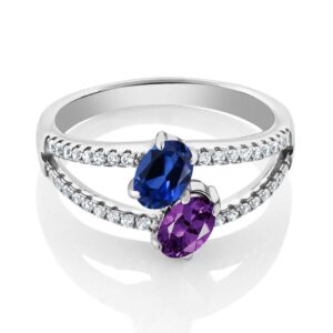 Gem Stone King 925 Sterling Silver Blue Created Sapphire and Purple Amethyst 2 Stone Ring For Women (1.26 Cttw, Gemstone Birthstone, Available In Size 5, 6, 7, 8, 9)