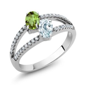 gem stone king 925 sterling silver green peridot and sky blue aquamarine 2 stone women's ring 1.34 cttw (size 8)