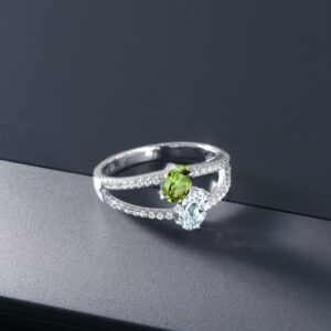 Gem Stone King 925 Sterling Silver Green Peridot and Sky Blue Aquamarine 2 Stone Women's Ring 1.34 cttw (Size 8)