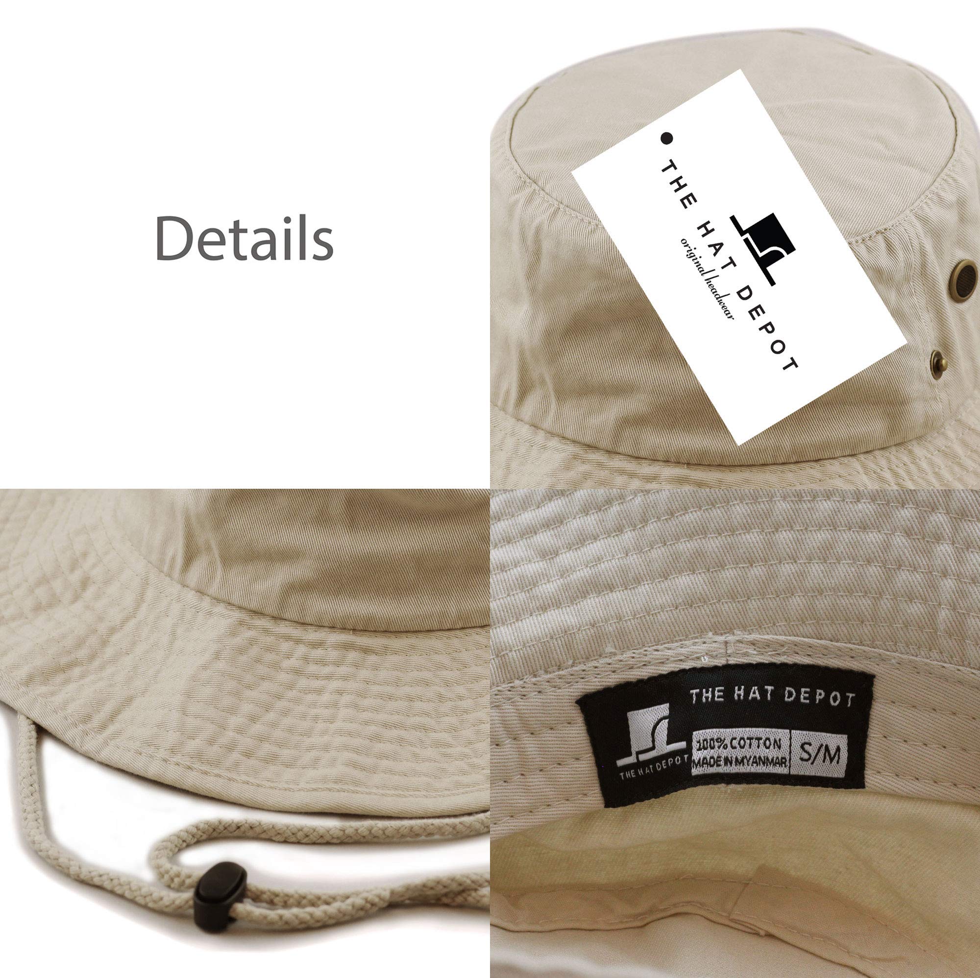 The Hat Depot 300N1510 Wide Brim Foldable Double-Sided Outdoor Boonie Bucket Hat (S/M, 2. Cotton - Khaki)