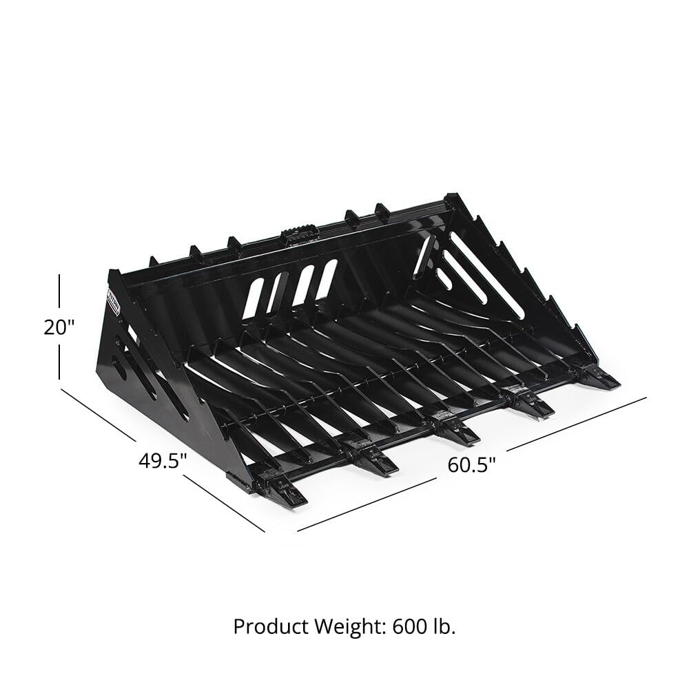 Titan Attachments 60in Skeleton Rock Bucket with Bolt-On Teeth, Skid Steer Quick Tach, Reinforced Side Cutters