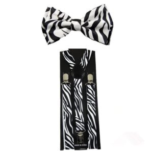 unisex suspenders & pre-tied bow tie combo set (zebra)