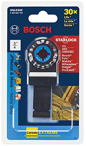 BOSCH OSL034C 1-Piece 3/4 In. Starlock Oscillating Multi Tool Metal & More Carbide Extreme Plunge Cut Blade for Cutting Iron Bar, Metal, Wood with Nails, Drywall and Tile