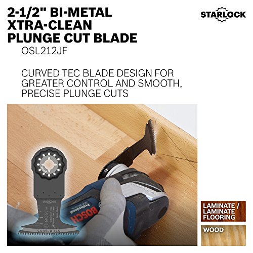 BOSCH OSL212JF 1-Piece 2-1/2 In. Starlock Oscillating Multi Tool Wood Curved-Tec Bi-Metal Xtra-clean Plunge Cut Blade for Applications in Cutting Hardwood