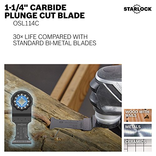 BOSCH OSL114C 1-Piece 1-1/4 In. Starlock Oscillating Multi Tool Metal & More Carbide Extreme Plunge Cut Blade for Cutting Iron Bar, Metal, Wood with Nails, Drywall and Tile