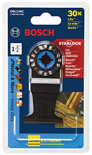 BOSCH OSL134C 1-Piece 1-3/4 In. Starlock Oscillating Multi Tool Metal & More Carbide Extreme Plunge Cut Blade for Cutting Iron Bar, Metal, Wood with Nails, Drywall and Tile