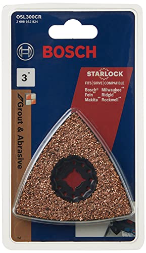 BOSCH OSL300CR 1-Piece 3 In. Starlock Oscillating Multi Tool Grout & Abrasive Carbide Grit Delta Rasp for Applications in Thinset Removal