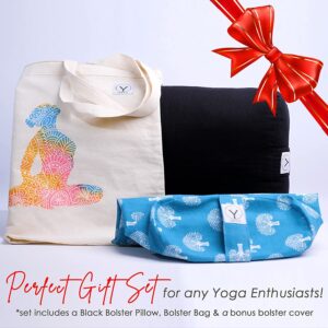 GAYO Yoga Bolster for Restorative Yoga- Made with 100% Cotton, Yoga Pillow Set includes Extra Washable Cover and Carry Bag, 18 x 11 x 6.5 inches