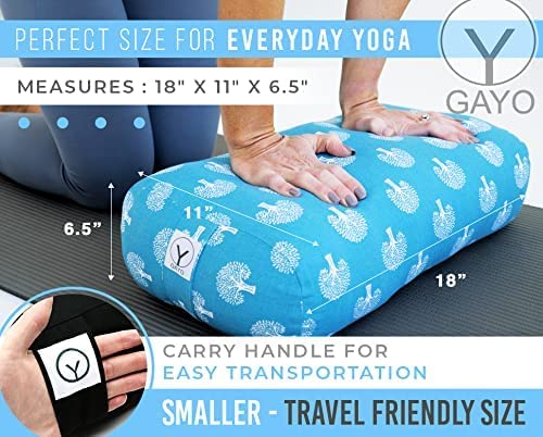 GAYO Yoga Bolster for Restorative Yoga- Made with 100% Cotton, Yoga Pillow Set includes Extra Washable Cover and Carry Bag, 18 x 11 x 6.5 inches