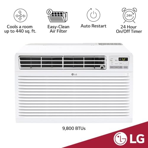 LG 10,000 BTU Through the Wall Air Conditioner, 115V, Cools up to 440 Sq. Ft. for Bedroom, Living Room, Apartment, with Remote, 3 Cool & Fan Speeds, Wall AC Unit, White