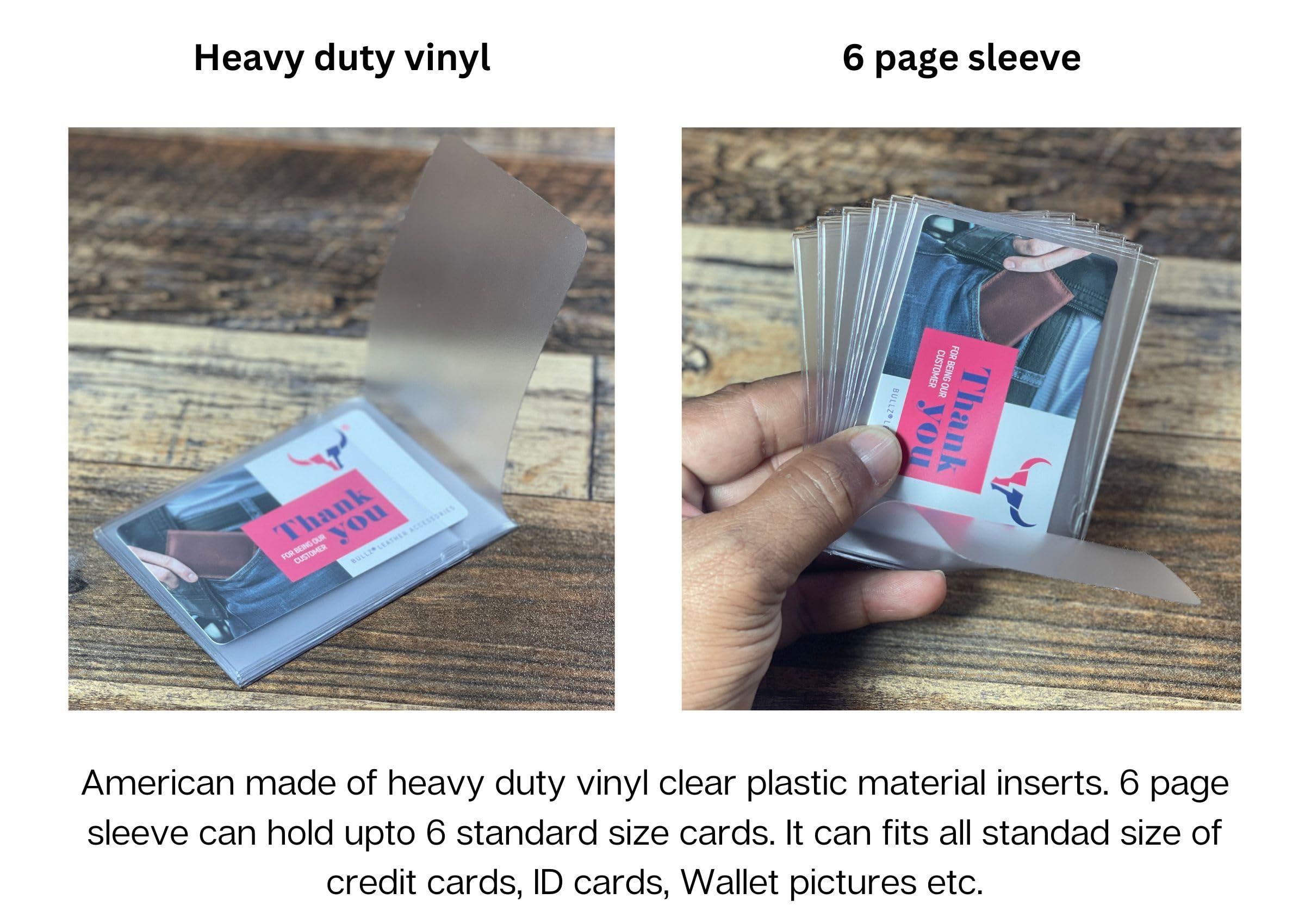 Set Of 2 Heavy Duty Vinyl Credit Card ID Holder Wallet Insert MADE IN USA