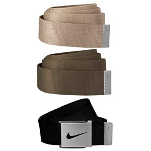 nike men's standard 3 pack web belt, black/cargo khaki/khaki, one size