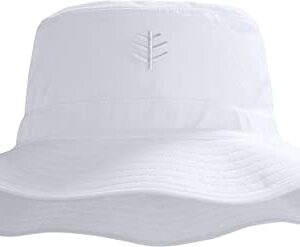 Coolibar UPF 50+ Women's Brighton Chlorine Resistant Bucket Hat - Sun Protective (Small/Medium- White)