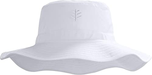 Coolibar UPF 50+ Women's Brighton Chlorine Resistant Bucket Hat - Sun Protective (Small/Medium- White)