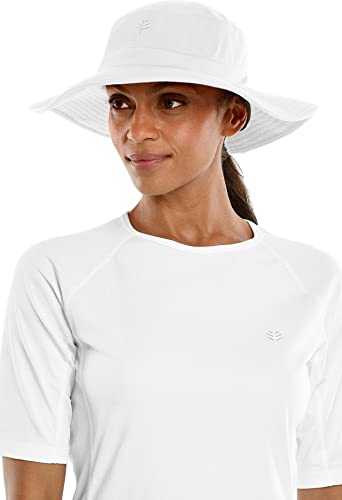 Coolibar UPF 50+ Women's Brighton Chlorine Resistant Bucket Hat - Sun Protective (Small/Medium- White)