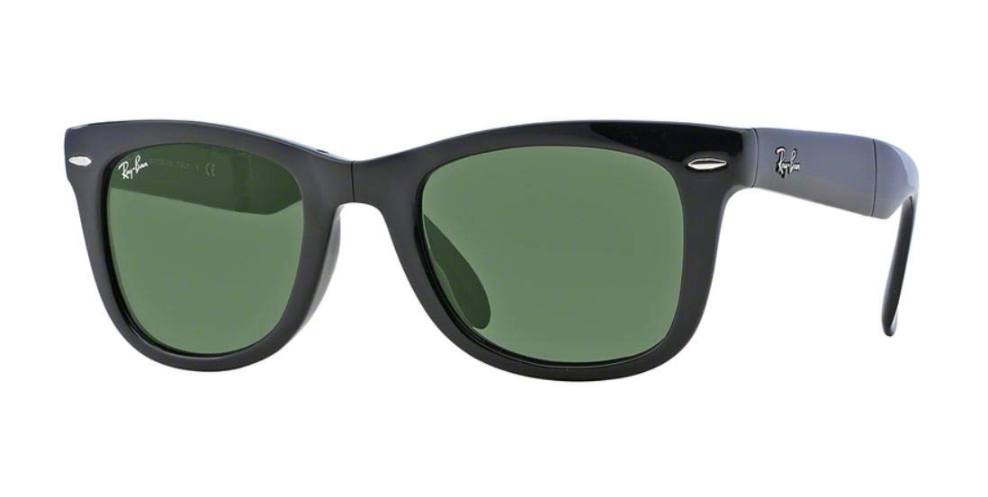 Ray-Ban RB4105 Folding Wayfarer Unisex Sunglasses (Black Frame/Crystal Green Lens 601, 50)