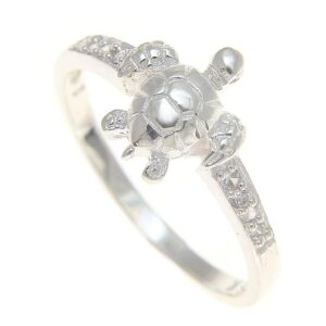 Arthur's Jewelry Sterling silver 925 Hawaiian sea turtle ring with clear cz size 5