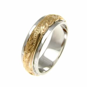 Arthur's Jewelry Sterling silver 925 2 tone yellow gold plated Hawaiian princess scroll 4/6mm double band ring size 8