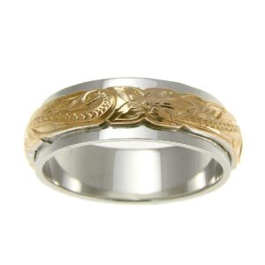 Arthur's Jewelry Sterling silver 925 2 tone yellow gold plated Hawaiian princess scroll 4/6mm double band ring size 8