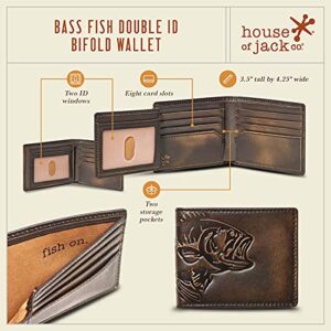 HoJ Co. BASS FISH Bifold Wallet for Men | Extra Capacity Two ID Windows | Full Grain Leather With Hand Burnished Finish | Multi Card Capacity | Outdoor Sportsman Men's Wallet