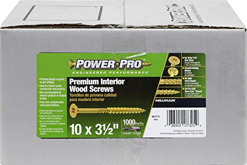 Power Pro 967771 Wood Screws, #10 x 3-1/2, Premium Star Drive Indoor Cabinet Screws, Gold Yellow Zinc, 1/4 Keg, 1000 pcs