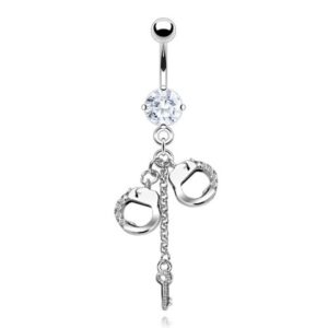 Pierced Owl 14GA 316L Stainless Steel CZ Crystal Dangling Handcuffs Belly Button Ring (Clear)