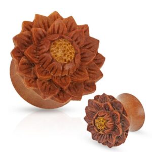 Pierced Owl Lotus Flower Hand Carved Organic Jackfruit Tree Saddle Fit Plug Gauges, Sold As Pair (16mm (5/8"))