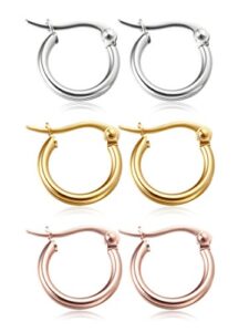 jstyle 3 pairs stainless steel hoop earrings for women huggie 10mm