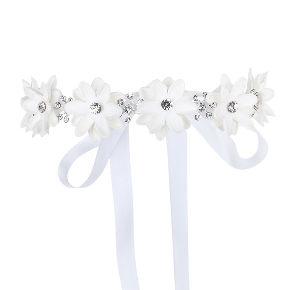 FAYBOX Flower Girls Elegant Headband Wedding Floral Hairbands Accessories White (Clear Rhinestone(White))