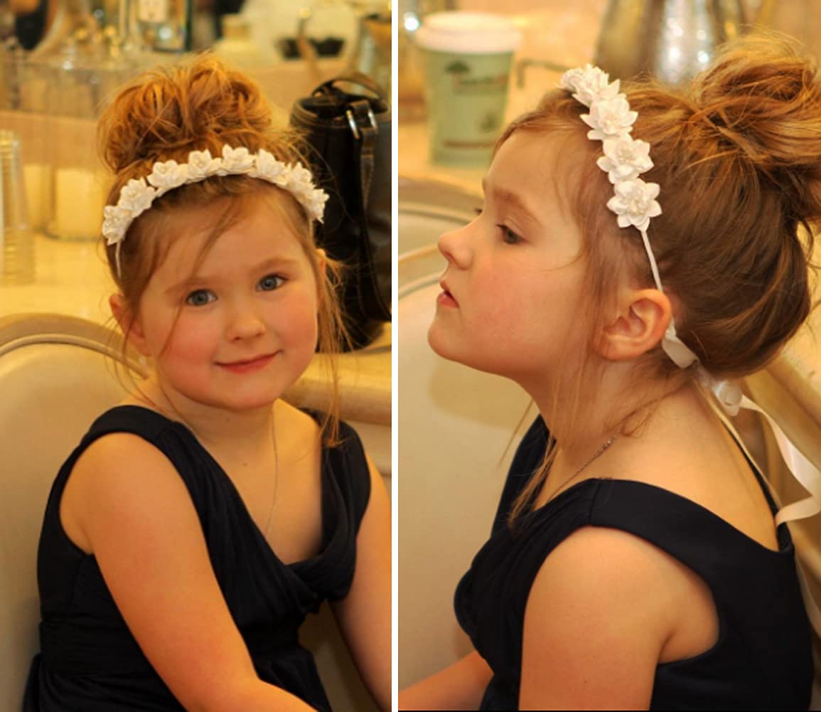 FAYBOX Flower Girls Elegant Headband Wedding Floral Hairbands Accessories White (Clear Rhinestone(White))