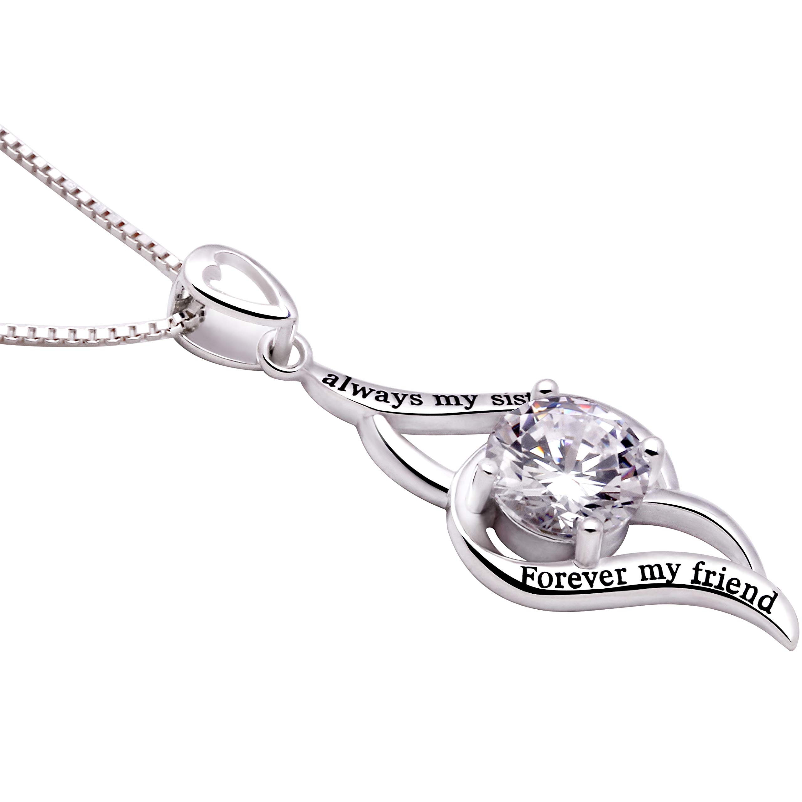 ALOV Jewelry Sterling Silver "always my sister Forever my friend" Love Cubic Zirconia Pendant Necklace